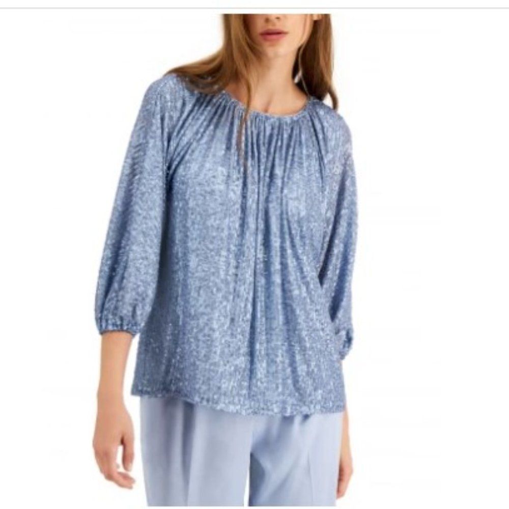 Alfani Emerald Safari Ruched Sequin Top Sz 1X NWT